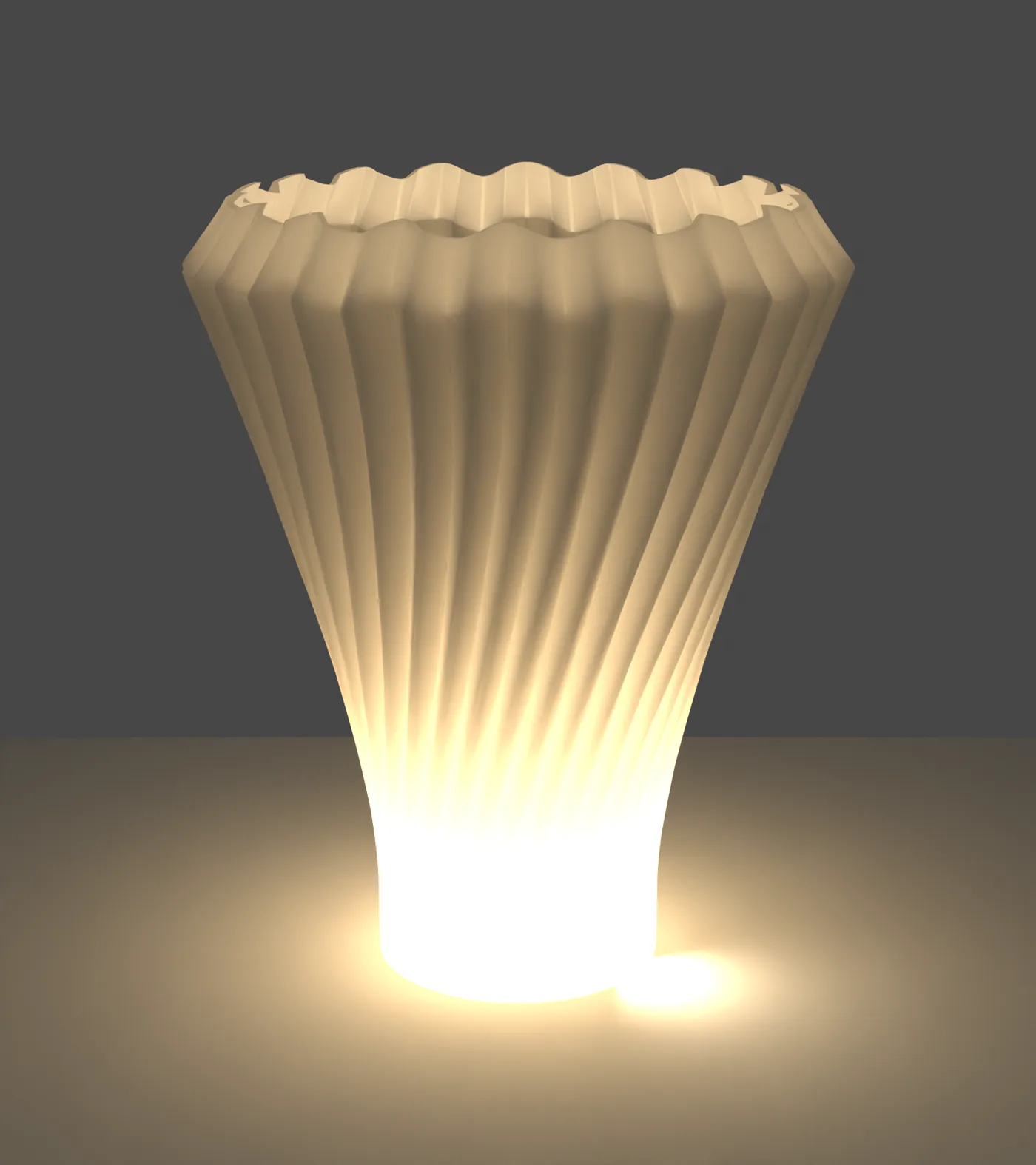 Helix Pleat lit, thirty-six rays on the wall behind