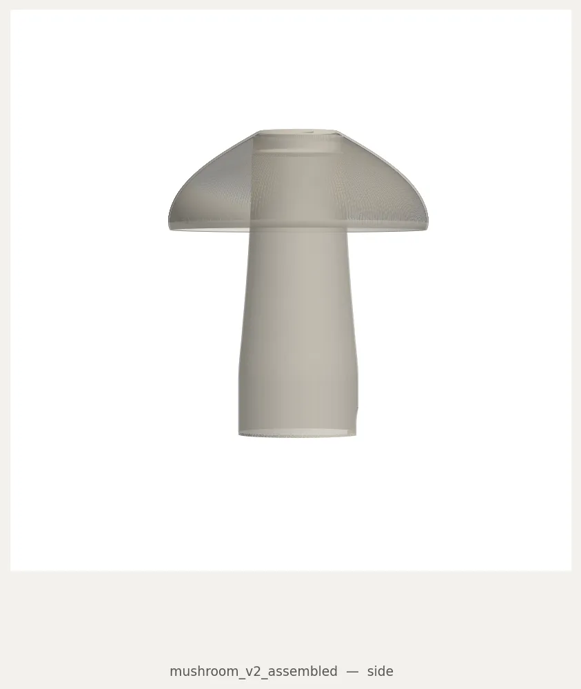 Mushroom lamp, side elevation, working render