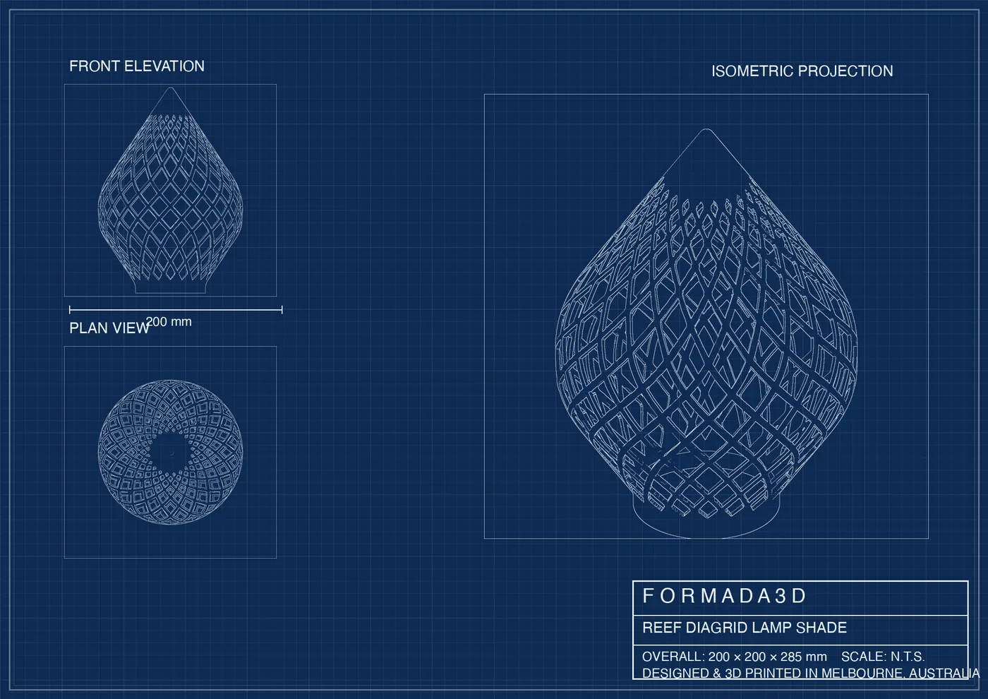 Reef Diagrid technical blueprint with measured dimensions